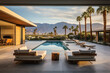 Villa contemporaine dans le désert californien, piscine, palmiers, luxe