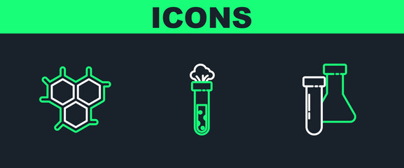 Sticker - Set line Test tube and flask chemical, Chemical formula and icon. Vector