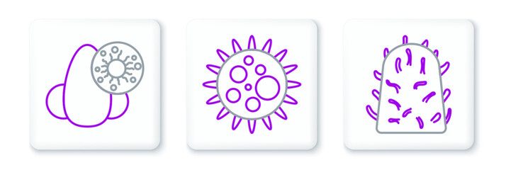 Sticker - Set line Rabies virus, Runny nose and and Virus icon. Vector