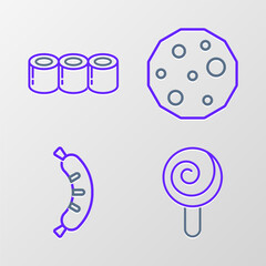 Wall Mural - Set line Lollipop, Hotdog, Cookie or biscuit and Sushi icon. Vector