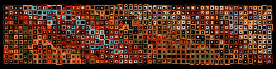 Mosaic squares abstract geometric retro colorful banner. Glitch art. Data blocks. Vector illustration. Creative coding computational design.