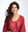 © Usablestores - Indian Influencer Radiating Confidence in Fusion Outfit on White Background