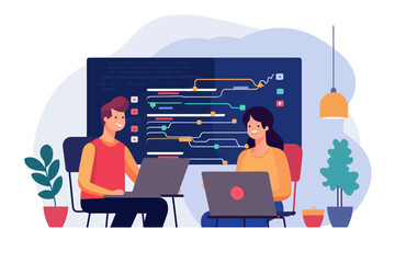 software development programming, professional software with computer support management cycle laptop vector illustration