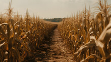 Large Yellow Corn Field Ready For Harvest One Generative AI