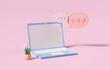 3D speech bubble with laptop online social discussion concept emoji message speech chat icon on pink background illustration
3D display