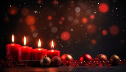 Christmas candles and decorations, banner, AI generated