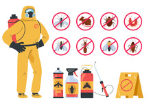 Pest Control Insect Service Disinfection Poison Isolated Set. Vector Flat Graphic Design Illustration
