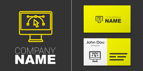 Logotype line Computer display with vector design program icon isolated on isolated on grey background. Photo editor software with user interface. Logo design template element. Vector