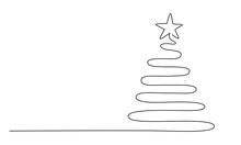 Christmas Tree - Hand Drawing One Single Continuous Line. Vector Stock Illustration Isolated On White Background For Design Template Winter Banner, Greeting Card, Invitation. Editable Stroke.