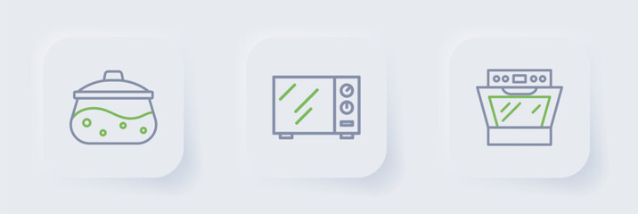 Sticker - Set line Oven, Microwave oven and Cooking pot icon. Vector