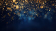 Elegant gold sparkles on a dark blue abstract background.