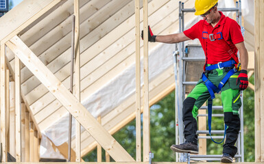 Wall Mural - Professional Wooden House Skeleton Frame Contractor Worker