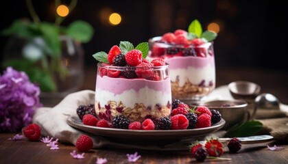 strawberry mousse dessert in a glass. Generative ii