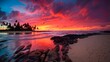 Spectacular Sunset over Pajucara Beach in Maceio, Brazil with Atlantic Coastline and Cliff Background. Brazilian Beach Paradise with Cloud Colours