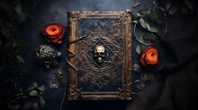 A Witch Spellbook On A Dark Background