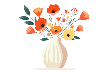 Wall Mural - Vase with flowers isolated vector transparent background png