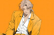 Anime Man On Pale Orange Color Background