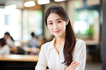 Wall Mural - Beautiful Young Asian Woman Teacher. Сoncept Education Work Asian Women, Beauty Skincare Asian Women, Leadership Success Young Women, Cultural Representation Teachers