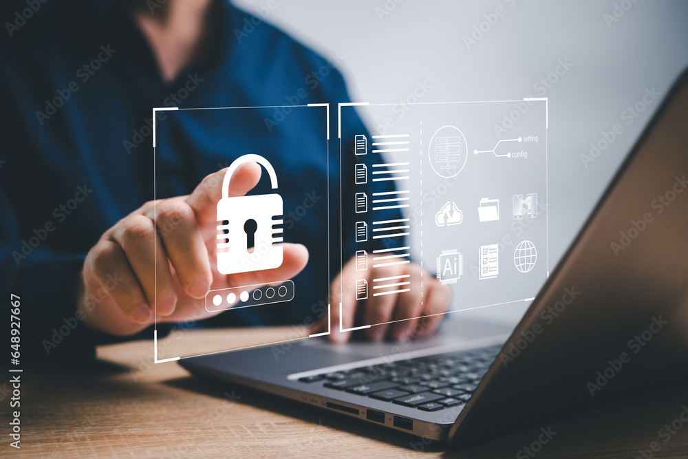 Cybersecurity of personal data protection concept, Businessman security ...
