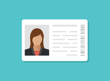 Driver License Icon In Flat Style. Identification Document Vector Illustration On Isolated Background. Profile Card Sign Business Concept.