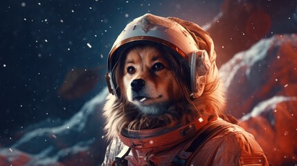 Poster - A dog wearing a space suit in the snow