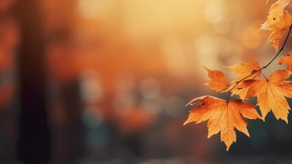 Wall Mural - Autumn maple leaves against blurred forest background. 4k looping video.