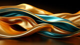 Fototapeta Panele - Schöner abstrakter futuristischer Hintergrund in welligen leuchtenden gold und grün Farben für Webdesign und Drucksachen als Vorlage Querformat, ai generativ
