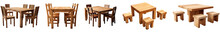 Wood Table And Chair Set On Transparent Background. Wooden Table With Chair Png