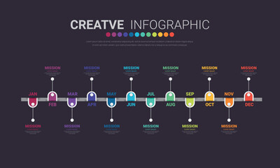 Wall Mural - Presentation, Business infographics template for 12 options, steps or processes, can be used for workflow layout, diagram, number step up options.