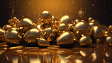 Fototapeta  - złote balony błyszczące karnawał sylwester serpentyny na złotym metalicznym tle - gold glitter balloons carnival new year's eve serpentine on golden metallic background - AI Generated