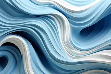 Swirl Futuristic bright Geometric intricated 3D wall in waves in light blue and white