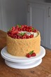 Honey cake with raspberries, birthday cake