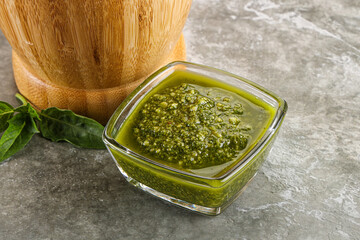 Homemade vegetarian basil pesto sauce