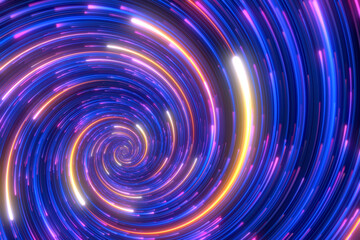 Wall Mural - minimal spiral in rotation. abstract background in blue and yellow neon colors. rotating galaxy. spa