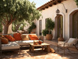Mediterranean patio with terracotta tiles in the style of sunlit leisure