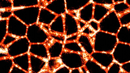 Canvas Print - pattern with moving neural networks on black background. design. bright lines in moving pattern and 