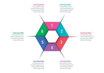 hexagon infographic template. infographic template for science, business, education world. six steps infographic template. magazine, web, internet, annual report information template