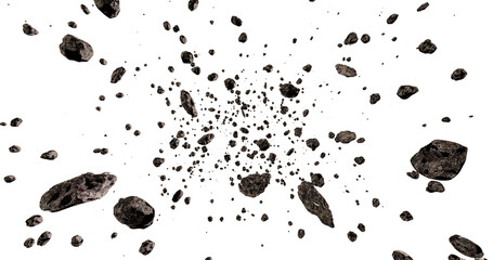 Wall Mural - asteroid field or belt or many rocks or stone isolated on white background 3d rendering illustration