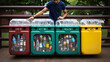 Sorting plastic bottles into recycling bins helps safeguard the environment