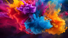 Colorful Powder On Black Background, In The Style Of Vibrant Collage