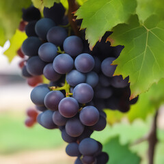 Racimo de uvas negras en una parra