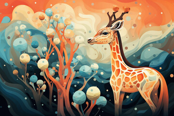 Poster - giraffe in the rain