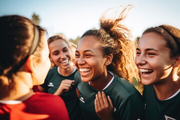 Portrait of a young and diverse group of female soccer players having practice on a soccer field