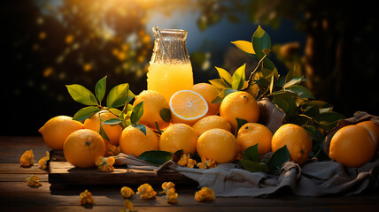 Wall Mural - Freshly squeezed orange juice and sweet Sicilian oranges