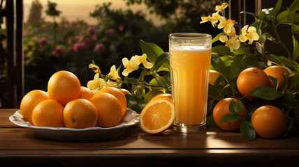 Wall Mural - Freshly squeezed orange juice and sweet Sicilian oranges