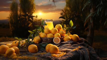 Wall Mural - Freshly squeezed orange juice and sweet Sicilian oranges