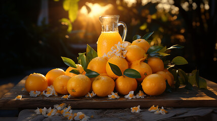 Wall Mural - Freshly squeezed orange juice and sweet Sicilian oranges