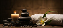 Massage Banner Background With Towels, Candles And Stones