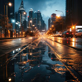 Fototapeta Londyn - The city on a road in night, Generative AI