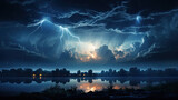 Fototapeta Londyn - Thunderstorm with lightning in the sky, Generative AI